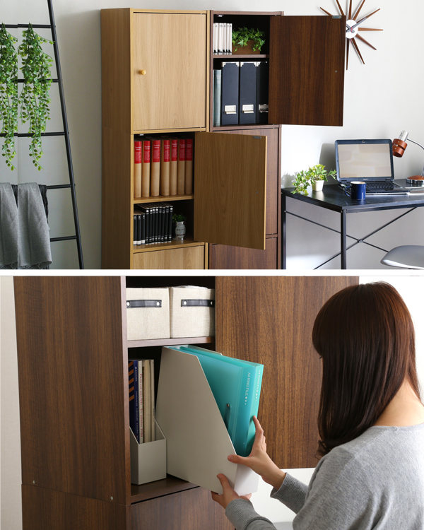 扉付き　戸棚　収納ボックス　本棚　キャビネット カラーボックス 幅41cm 3枚扉 6段 ブックシェルフ A4対応 （ 本棚