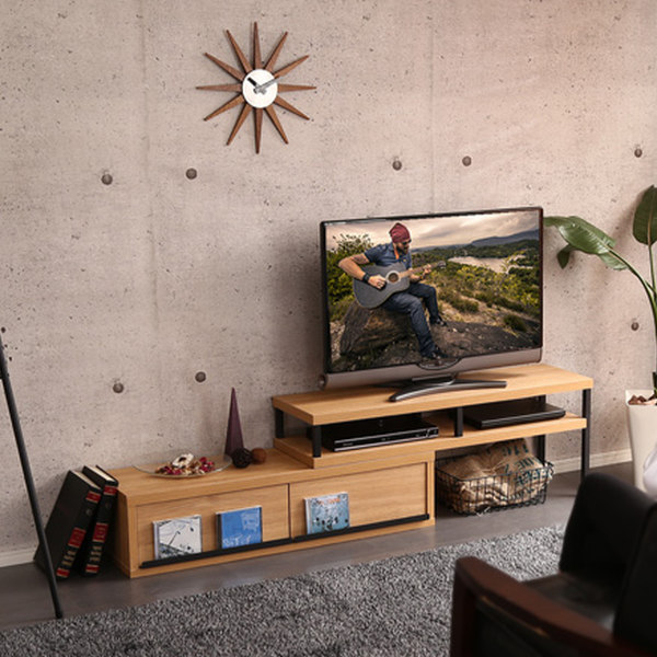 テレビ台 伸縮 ローボード ヴィンテージ調 奥行きスリム 幅100.5〜190cm （ テレビラック TV台 TVボード 伸縮型 スリムタイプ コーナー リビング収納 TVラック 収納 ラック コーナー置き 木目 スチール脚 おしゃれ ）_14