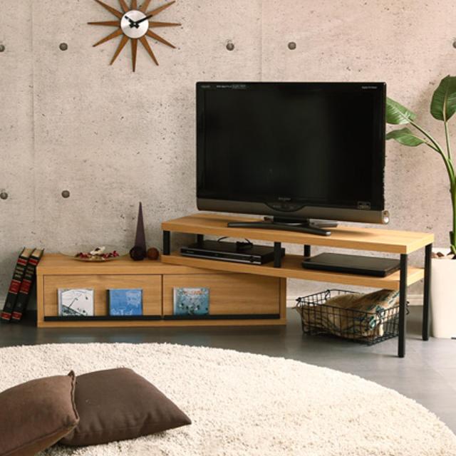 テレビ台 伸縮 ローボード ヴィンテージ調 奥行きスリム 幅100.5〜190cm （ テレビラック TV台 TVボード 伸縮型 スリムタイプ コーナー リビング収納 TVラック 収納 ラック コーナー置き 木目 スチール脚 おしゃれ ）_16