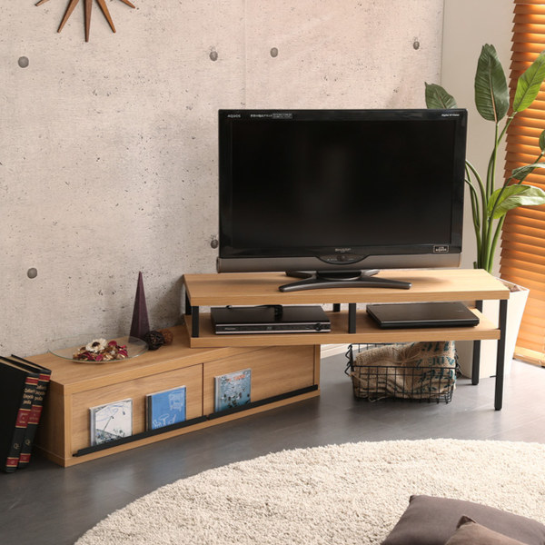 テレビ台 伸縮 ローボード ヴィンテージ調 奥行きスリム 幅100.5〜190cm （ テレビラック TV台 TVボード 伸縮型 スリムタイプ コーナー リビング収納 TVラック 収納 ラック コーナー置き 木目 スチール脚 おしゃれ ）_7