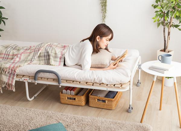 折りたたみベッド シングル 桐 すのこ ベッド キャスター 収納 