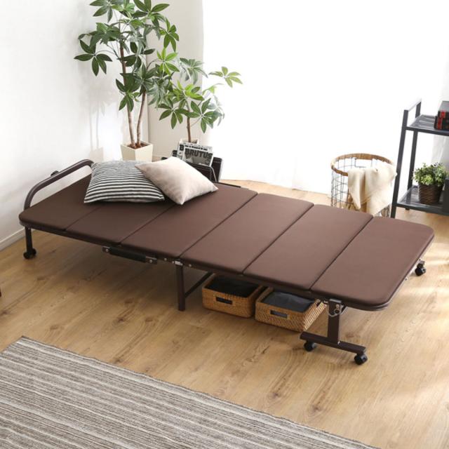 折りたたみベッド シングル 高反発 ウレタン キャスター 収納 折りたたみ ベッド （ ベット 折り畳み 折り畳みベッド シングルベッド パイプベッド マットレス 来客用 簡易ベッド 2つ折り 布団干し ）の通販は