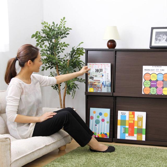 ディスプレイラック 幅92cm 2台組 フラップ扉 積み重ね対応 （ ラック シェルフ 収納 本棚 棚 飾り棚 リビング収納 2台セット 積み重ね A4 家具 多目的ラック ナチュラル ダークブラウン ホワイト ）_11