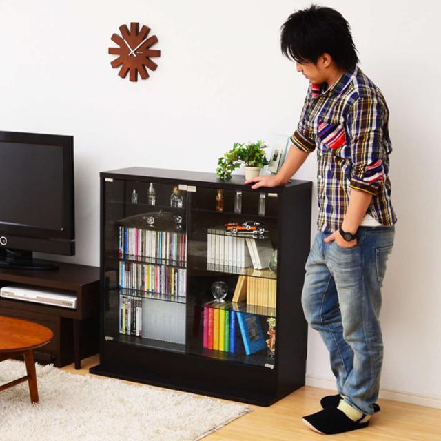 コレクションラック 幅90cm ワイド ロー 深型 ショーケース （ ウィスキー棚 ラック コレクション ガラスキャビネット ガラス棚板 キャビネット ディスプレイ ガラス 可動棚 収納 ホワイト ダークブラウン ）_15