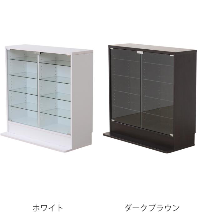 コレクションラック 幅90cm ワイド ロー 深型 ショーケース （ ウィスキー棚 ラック コレクション ガラスキャビネット ガラス棚板 キャビネット ディスプレイ ガラス 可動棚 収納 ホワイト ダークブラウン ）_2
