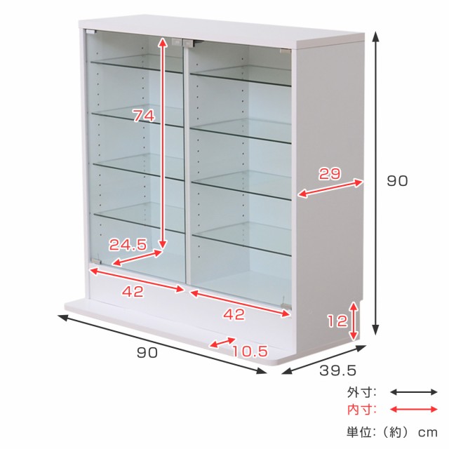コレクションラック 幅90cm ワイド ロー 深型 ショーケース （ ウィスキー棚 ラック コレクション ガラスキャビネット ガラス棚板 キャビネット ディスプレイ ガラス 可動棚 収納 ホワイト ダークブラウン ）_3