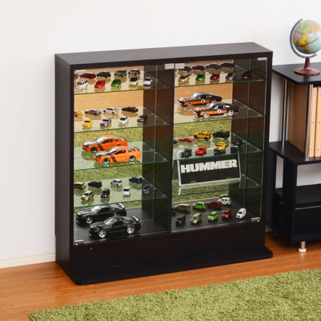 コレクションラック 幅90cm ワイド ロー 浅型 ショーケース （ ウィスキー棚 ラック コレクション ガラスキャビネット ガラス棚板 キャビネット ディスプレイ ガラス 可動棚 収納 ホワイト ダークブラウン ）_14