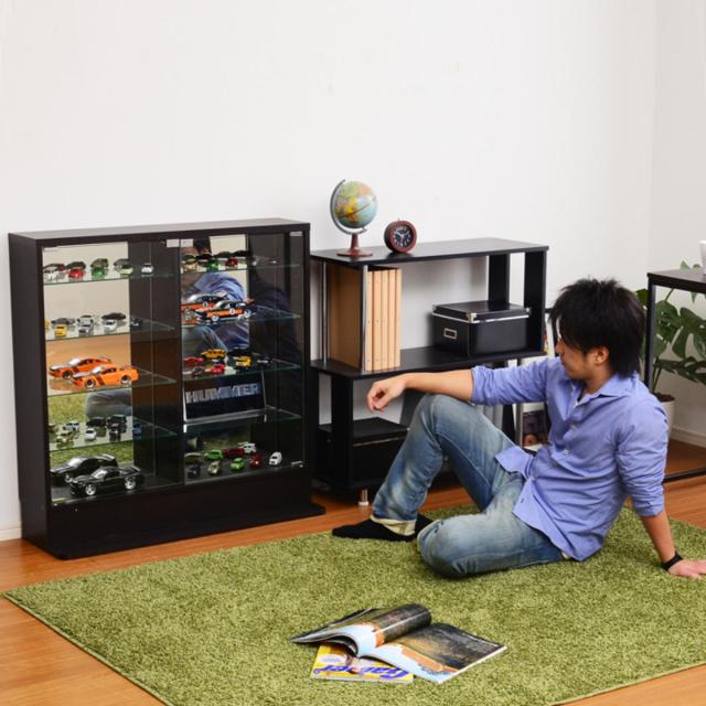 コレクションラック 幅90cm ワイド ロー 浅型 ショーケース （ ウィスキー棚 ラック コレクション ガラスキャビネット ガラス棚板 キャビネット ディスプレイ ガラス 可動棚 収納 ホワイト ダークブラウン ）_16
