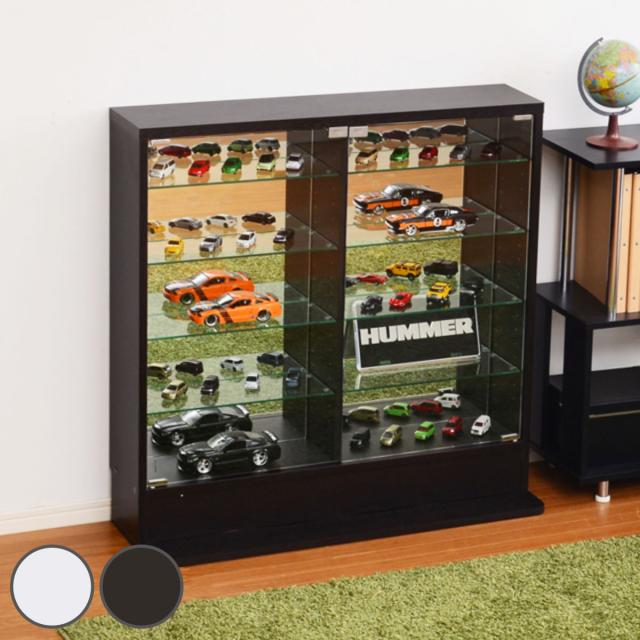 コレクションラック 幅90cm ワイド ロー 浅型 ショーケース （ ウィスキー棚 ラック コレクション ガラスキャビネット ガラス棚板 キャビネット ディスプレイ ガラス 可動棚 収納 ホワイト ダークブラウン ）
