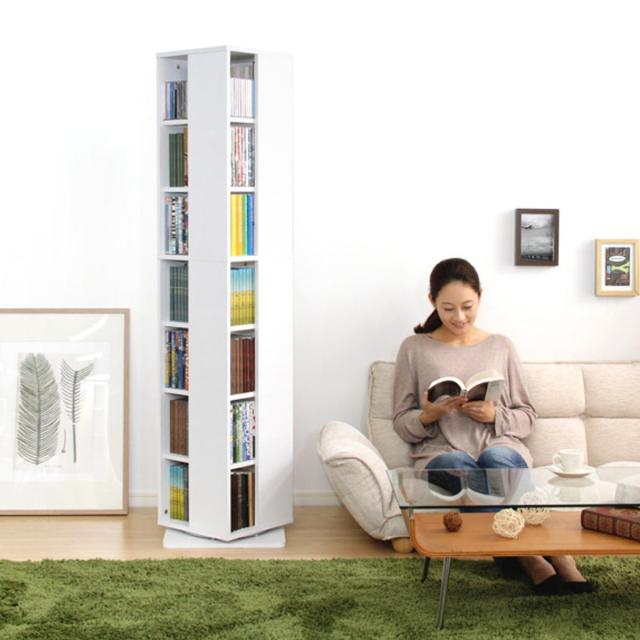 回転コミックラック 7段 ブックシェルフ 幅39cm （ コミックラック 本棚 回転式ラック ブックラック スリム 収納 ラック 省スペース 回転式本棚 マガジンラック シェルフ ウォールナット ナチュラル ホワイト おしゃれ ）_17