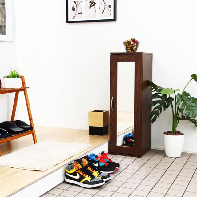 シューズラック 省 スペース 高さ90cm ミラー付き （ 下駄箱 靴棚 5段