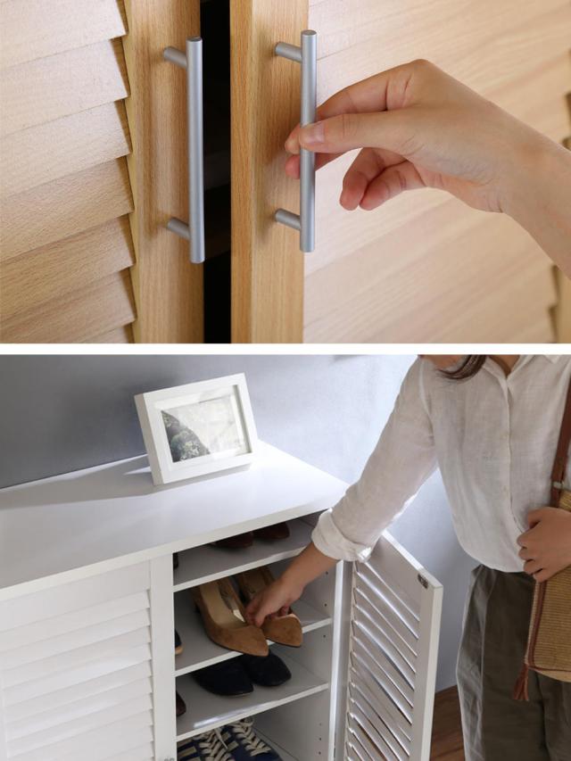 ルーバー扉 シューズボックス 幅60cm 最大21足収納可能 木製 （ 靴