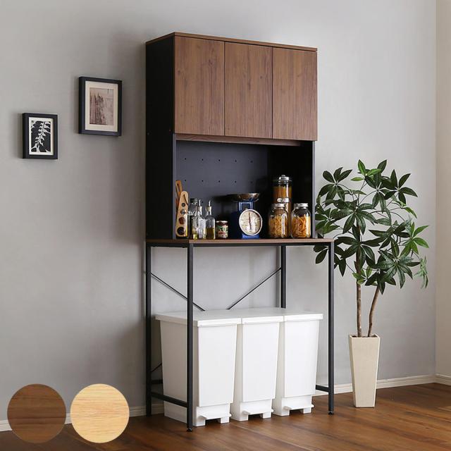 ごみ箱上ラック 幅81.5cm ワイドタイプ ヴィンテージ調 スチールフレーム （ ごみ箱上 ラック 棚 ゴミ箱上収納 収納 ダストボックス ワイド 食器棚 キッチン収納 台所 キッチン家具 シンプル 可動棚 コンセント付 ）の通販は