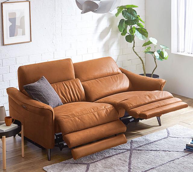 フットレスト付き高級ソファ ソファ 2人掛け 幅191cm 電動リクライニング レーザーファブリック