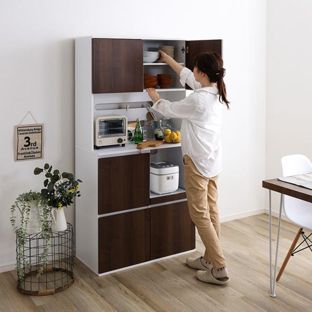 食器棚 幅79cm コンパクト スライド棚 2口コンセント 可動棚 （ カップボード レンジラック 収納 棚 ラック レンジ台 家電収納 スライドテーブル オーク ウォールナット 省スペース ）_13