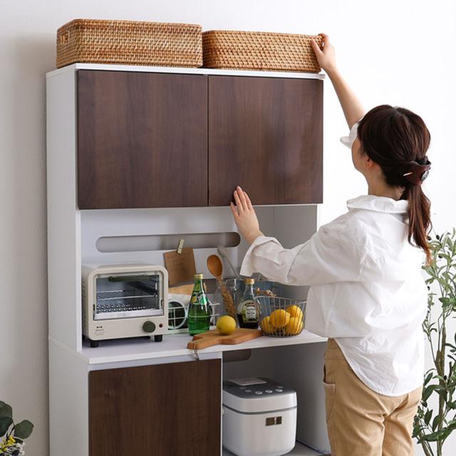 食器棚 幅79cm コンパクト スライド棚 2口コンセント 可動棚 （ カップボード レンジラック 収納 棚 ラック レンジ台 家電収納 スライドテーブル オーク ウォールナット 省スペース ）_14