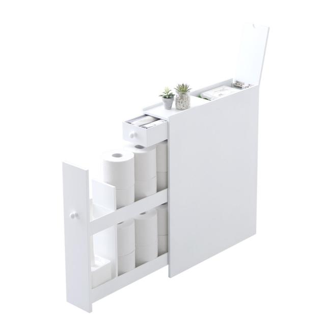 トイレラック たっぷり収納スリムトイレラック トイレ収納 （ トイレ ラック スリム トイレ収納ラック 隙間収納 引き出し キャスター付き トイレ収納棚 スリム設計 収納ラック トイレットペーパー収納 天板付 ホワイト ）_16
