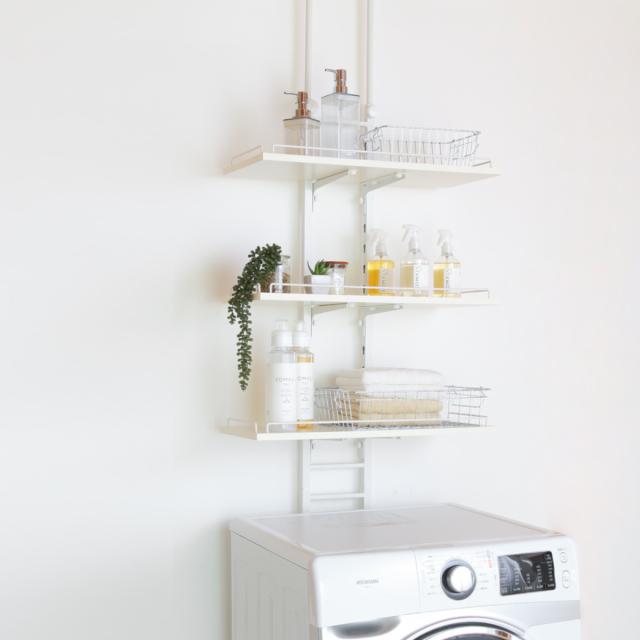 突っ張り ランドリーラック ホワイト 工具不要 棚板3枚 幅60cm 高さ200
