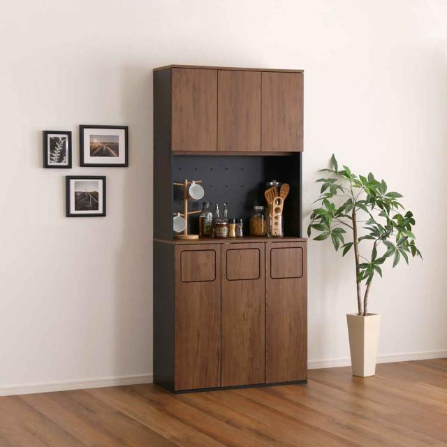 ゴミ箱一体型食器棚 幅80cm ゴミ箱3つタイプ45L対応 ヴィンテージ