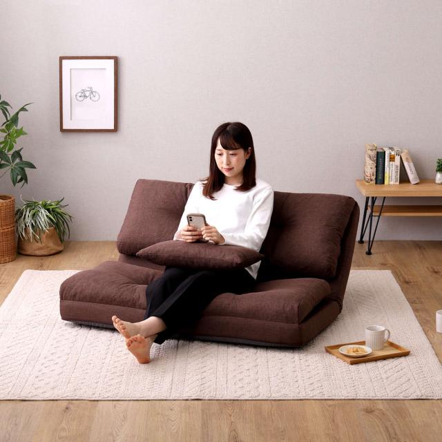 座椅子 2人掛け 3wayソファ 幅110cm Paljon （ 形が変えられる ソファ リクライニング フロアチェア カウチ フラット ベッド ゆったり ワイド 折りたたみ ファブリック 無地 シンプル おしゃれ ）_10