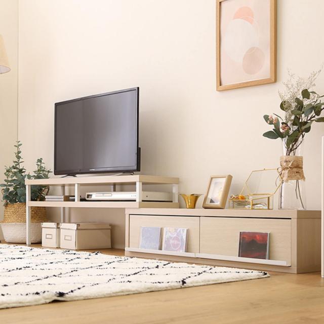 テレビ台 幅100.5〜193.5cm 伸縮 完成品 木目調 引き出し オープン