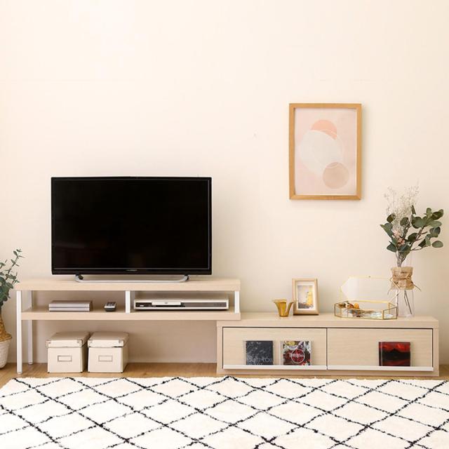 木目調 テレビボード 約100cm 引き出し付き テレビ台 幅100.5〜193.5cm 伸縮 完成品 木目調 引き出し オープン