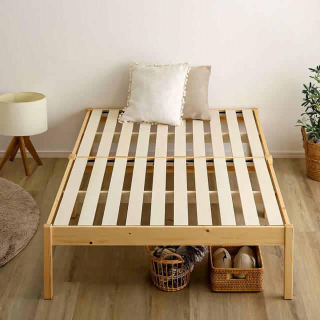 組立簡単ベッド ハイタイプ ダブル 2分で完成 （ ベッド 組立簡単 天然木 高耐荷重 耐荷重300kg 調湿 防カビ 工具不要 収納スペース ）