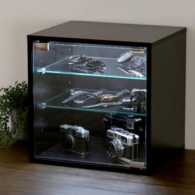 コレクションキューブラック 深型タイプ LEDセット （ キューブラック コレクションケース LEDライト 棚 深型 可動棚 ラック 組み合わせ 連結可能 積み重ね ブラック ホワイト ガラス棚板 ライト付き ）_6