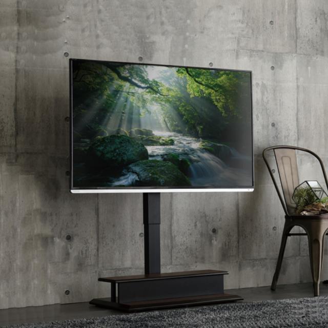 テレビスタンド 32〜55型対応 電動昇降 首振り リモコン付き 省スペース 木目調 石目調 （ テレビ台 スタンド 壁寄せ 高さ調節 スイング 電動 左右210度スイング 収納付 ダークブラウン グレー ）_4