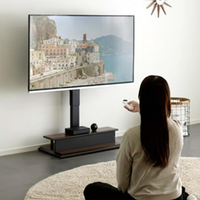 テレビスタンド 32〜55型対応 電動昇降 首振り リモコン付き 省スペース 木目調 石目調 （ テレビ台 スタンド 壁寄せ 高さ調節 スイング 電動 左右210度スイング 収納付 ダークブラウン グレー ）_5
