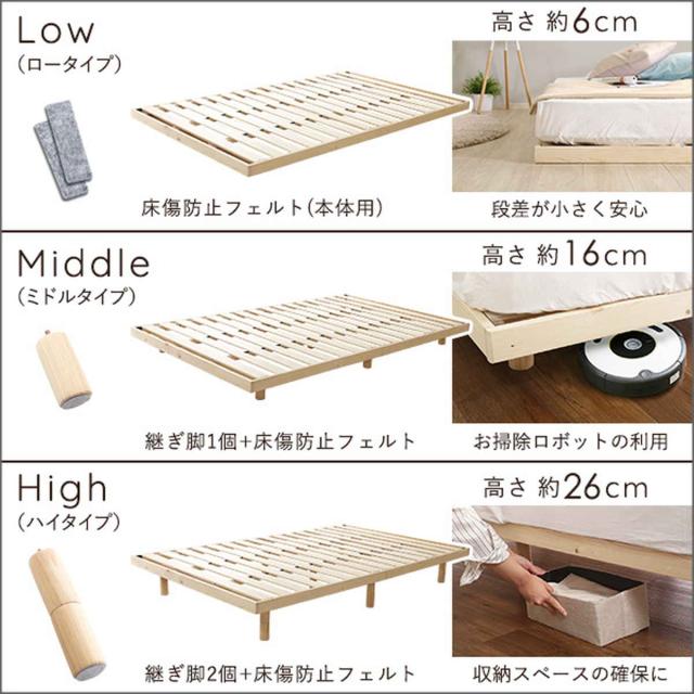 ステージベッド セミダブル すのこ F★★★★ 3段階高さ調節 （ ベッド 3段階 高さ調節 天然木 木製 低ホルムアルデヒド ブラウン ナチュラル ホワイトウォッシュ ）_9