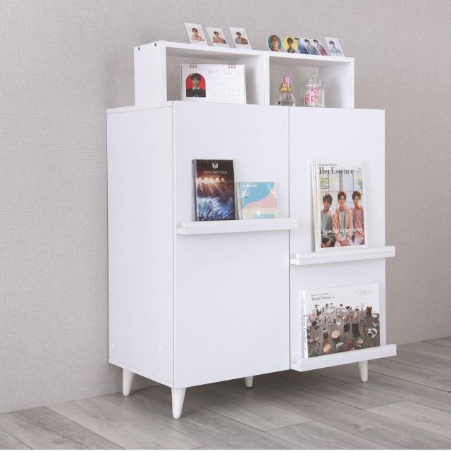 キャビネット 幅80cm 推し活 ディスプレイラック 収納棚 ホワイト 可動棚 （ 棚 ラック うちわ収納 ペンライト収納 ジャンボうちわ対応 扉付 推し シェルフ 収納 飾り棚 棚付き ディスプレイ 多目的ラック ）