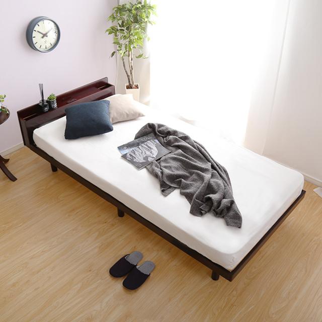 すのこベッド ダブル 宮棚 2口コンセント付き 高さ3段階調整 （ ベッド 3段階 高さ調節 天然木 木製 お掃除ロボット対応 低ホルムアルデヒド 耐荷重200kg ブラウン ナチュラル ホワイトウォッシュ ）_12