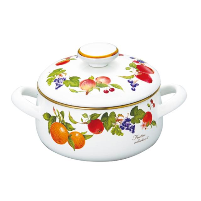 両手鍋 18cm IH対応 ホーロー製 フルータスコレクション２ HoneyWare 富士ホーロー （ ガス火対応 琺瑯鍋 日本製 18センチ オーブン対応 ホーローココット ほうろう鍋 蓋付き 両手なべ 調理器具 おしゃれ ハニーウェア ）の通販は 6,600円