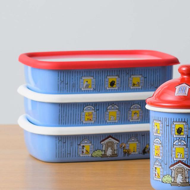 保存容器 ホーロー ムーミンハウス 浅型 角容器 Mサイズ 3点セット