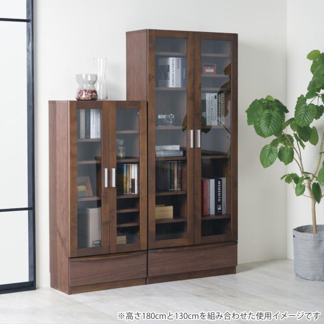 本棚 幅77.2cm 奥行32cm ハイタイプ ガラス扉 日本製 完成品 （ 開梱