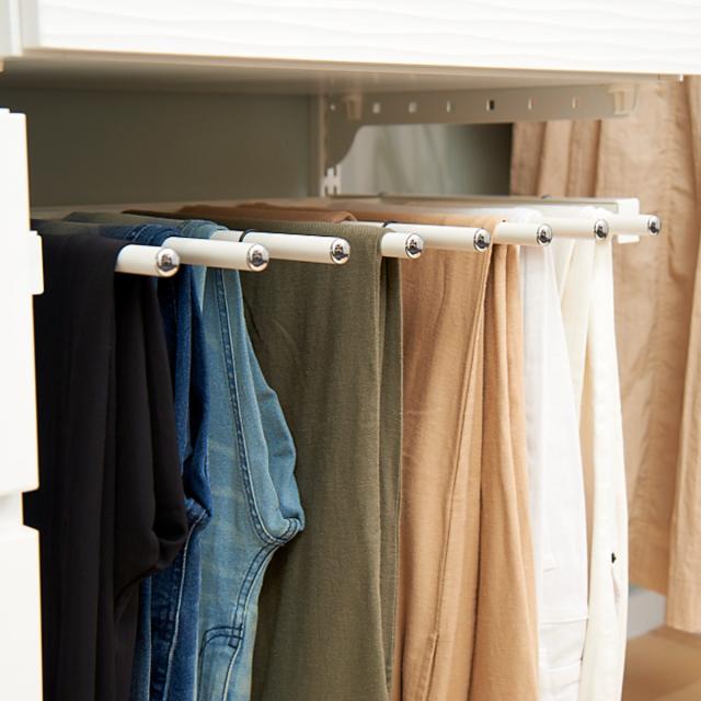 壁面収納 フィットラック スライドパンツラックセット 幅75cm （ W750 スラックスハンガー 10本掛け スライド 収納 ズボンハンガー パーツ オプション 部品 パンツラック DIY 可動棚 オープンラック 収納ラック ホワイト ）の通販は