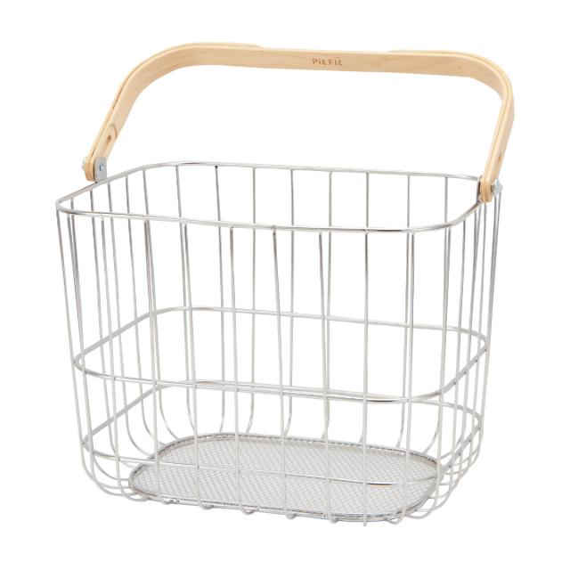 収納ボックス Pitfit キャリーバスケット L ワイヤータイプ 幅39.7×奥行29×高さ30.5 （ ワイヤー バスケット カゴ ハンドル付き 小物入れ 収納壁収納 壁面収納 浮かせる収納 取っ手付き ナチュラル ステンレス ワイヤーバスケット ）の通販は