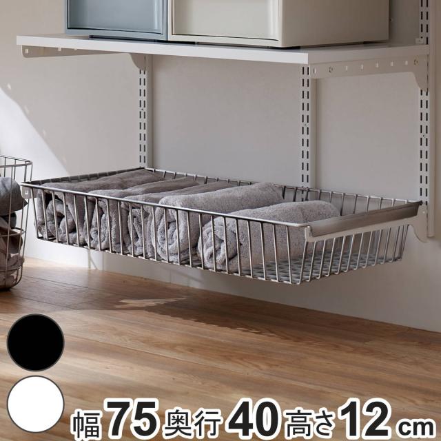バスケット ステンレス 幅75cm 奥行40cm フィットラック 壁面収納 （ 幅75×奥行40×高さ12cm パーツ オプション 部品 DIY 収納 小物収納 小物入れ 可動棚 オープンラック 収納ラック 有効活用 ホワイト ブラック 吊り下げ ） 6,936円