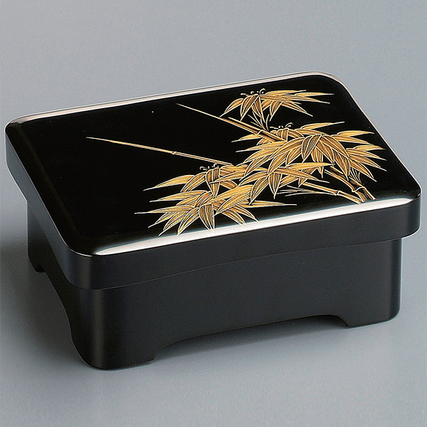 重箱 木製 足付 丼重 黒内朱沈金竹 食器 越前漆器 漆塗 （ お重 丼 どんぶり うな重 脚付き 器 足付き 和食器 うつわ 蓋付き 和風 漆 塗り 漆塗り 高級感 業務用 ）_1
