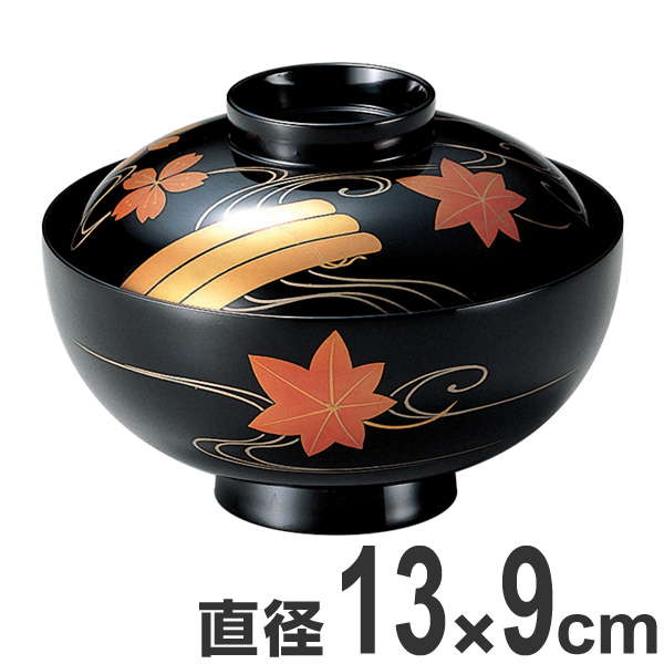 吸い物椀 木製 4.2寸 黒漆塗 筏春秋 磨蒔絵 吸物椀 お椀 食器 漆塗 （ 椀 汁椀 味噌汁椀 吸物 吸い物 本漆塗 味噌汁 蒔絵 蓋付き 漆 塗り 漆塗り 漆器 和食器 和風 懐石 懐石料理 飲食店 料亭 旅館 ）