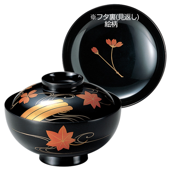 吸い物椀 木製 4.2寸 黒漆塗 筏春秋 磨蒔絵 吸物椀 お椀 食器 漆塗