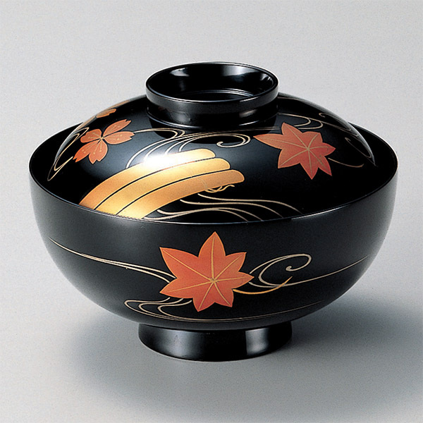 吸い物椀 木製 4.2寸 黒漆塗 筏春秋 磨蒔絵 吸物椀 お椀 食器 漆塗