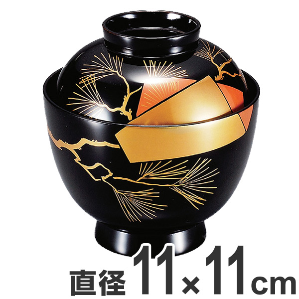 吸い物椀 木製 色紙老松 黒漆塗 吸物椀 お椀 食器 漆塗 磨蒔絵 （ 椀 汁椀 味噌汁椀 吸物 吸い物 本漆塗 味噌汁 蒔絵 蓋付き 漆 塗り 漆塗り 漆器 和食器 和風 懐石 懐石料理 飲食店 料亭 旅館 ）