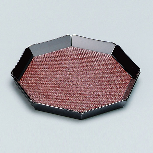 盛器 木製 7.2寸 八角 布目 輪花盛器 ウルミ外黒 黒 盛皿 越前漆器 皿 懐石 食器 刺身 お造り 盛り皿 業務用 （ 輪花皿 天皿 八寸 付出皿 前菜皿 器 和食器 突出皿 漆器 懐石料理 飲食店 料亭 旅館 大皿 ）_1