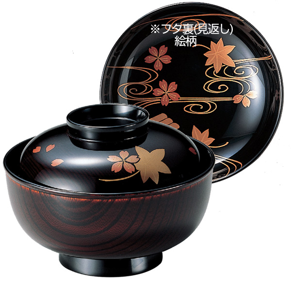 仙才椀 木製 4.3寸 花箋 玉渕付 木地呂 漆塗 お椀 食器 漆塗 研出し 磨