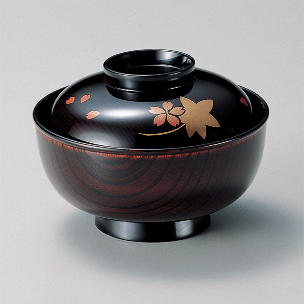 ①木製漆器 讃岐彫 昇斎作 蒟醤 吸物椀5客 蓋付き椀