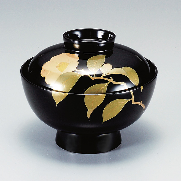 吸い物椀 お椀 木製 黒漆塗 椿 吸い物 椀 漆塗 磨蒔絵 本漆塗