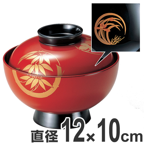 吸い物椀 木製 4.2寸 四君子花丸 朱漆塗 漆塗 汁椀 吸い物 本漆塗 磨蒔絵 和食器 業務用 （ 汁椀 味噌汁 磨き蒔絵 椀 吸物椀 蓋向 蓋付き ）の通販は 27,214円