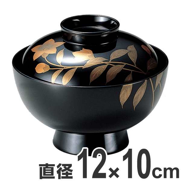 吸い物椀 木製 4.2寸 桔梗 黒漆塗 漆塗 汁椀 吸い物 本漆塗 磨蒔絵 和食器 業務用 （ 汁椀 味噌汁 磨き蒔絵 椀 吸物椀 蓋向 蓋付き ）